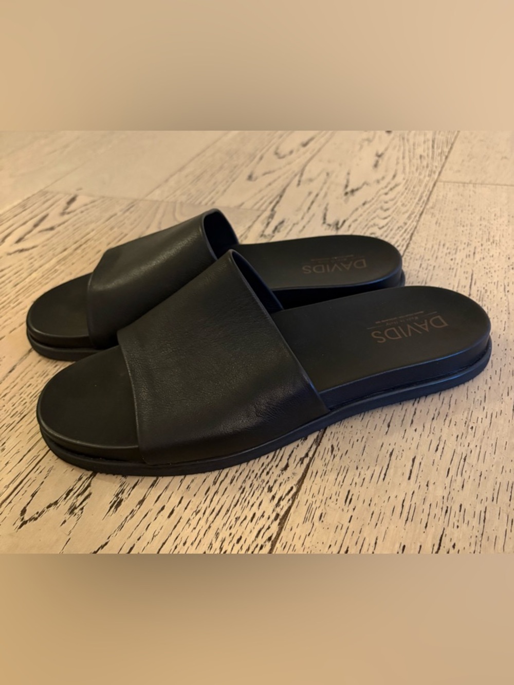 Davids Men's Black Leather Slide Sandals with Cushioned Footbed